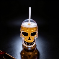 Gobelet en plastique PP en forme de crâne 16oz 500ml avec paille et couvercle, lumineux LED, jetable, pour fêtes et événements, logo personnalisé, vente en gros