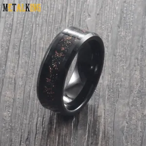 8mm oro rosa lamine e polvere nera intarsiato nero anello di tungsteno fede nuziale bordi smussati Comfort Fit