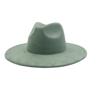 2025 nueva llegada 34 colores al por mayor de gamuza Fedora sombreros de ala ancha sombreros de vestir para mujeres corazón gota Top gorras Salvia azul marino cazador verde - Product Image 3