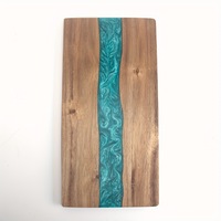 Planche à charcuterie carrée en bois d'acacia et résine époxy Syh1885 avec motif vague bleu océan, épaisseur 1,5 cm, facile à nettoyer, pour une utilisation en cuisine