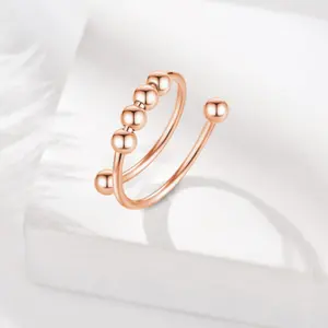 Tik Tok Hot Sale Rose Gold Plated Jewelry Spinner Beads Anti Anxiety Designs Fidget Finger Rings For Women