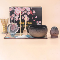 Ensemble de bols à matcha en céramique Geling Factory en gros, ensemble de fouets à matcha japonais en bambou de haute qualité en gros avec boîte cadeau
