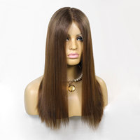 Perruque juive sans couture avec dentelle, cheveux européens bruts, couleur ombrée marron, pré-épilée, sans colle, perruque frontale HD en dentelle pour femmes