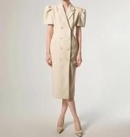 Robe Blazer Croisée Personnalisée, Robe de Bureau Midi Ajustée à Manches Courtes pour Femme, Robe Blazer Personnalisée pour Femme (Fabrication sur Mesure)