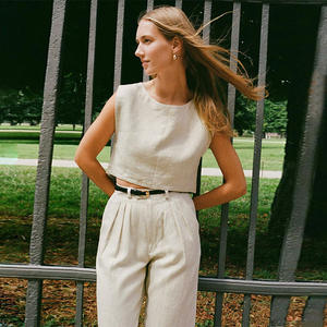 Ropa de Yoga de Verano para Mujer, Estilo Minimalista, Top Corto sin Mangas, Spandex/Poliéster, Cuello Redondo, Tejido de Punto Transpirable - Product Image 6