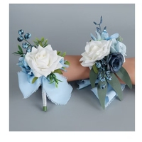 Simulation Soie Bleu Rose Fleurs Artificielles Photo De Mariage Main Bouquet Mariée Gouttes D'eau Blooming Bowknot Ruban Fête Des Mères