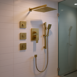 Système de douche avec barre coulissante, douchette à main, jets de douche, ensemble de robinetterie de salle de bain contemporain en laiton à fixation murale - Product Image 2