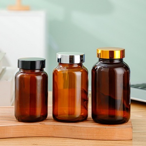 Competitive Price 150cc Amber Glass Bottle <b>Plastic</b> Lid Capsule Supplement Pills Bottle Custom Brown Empty Glass Pill Bottles - Product Image 3