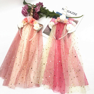Bandeau en tissu <span class=keywords><strong>licorne</strong></span> Ychon avec crinière en tulle et fleurs, motif arc-en-ciel pour adultes et filles, décorations pour fêtes - Product Image 6