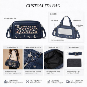 กระเป๋า Ita Bag สีน้ำเงินด้าน ทำจากหนัง PU สะพายไหล่ มีหน้าต่าง PVC ใส ลายการ์ตูนมหาสมุทร ปิดด้วยซิป กระเป๋าถือแฟชั่น Itabag - Product Image 3