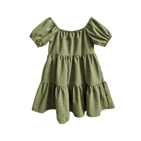 Robe d'été tendance pour filles Longue élégante de style féerique près du corps Conception à carreaux en coton et lin doux