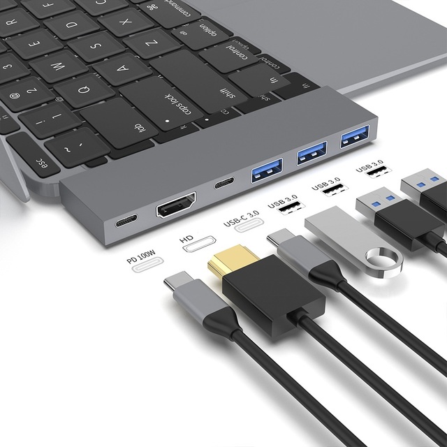 USB 6 in 2 Hub Docking Station USB Type C HUB Dual USB-C 8K HDTV USB3.0 PD for MacBook Pro Air Surface 8 9