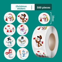 Rouleau d'autocollants en papier adhésif de Noël transfrontalier DM, étiquettes, autocollants de journal de bande dessinée, écologiques, durables, 500 autocollants/rouleau