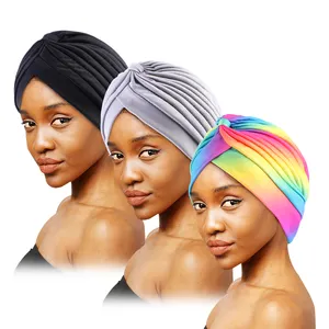 纯色和非洲图案三件套扭曲聚酯化学帽柔软户外头巾