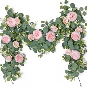 Guirlandes artificielles de pivoines et d'eucalyptus vertes pour la décoration de mariage et de la maison, 6 pieds de long - Product Image 1