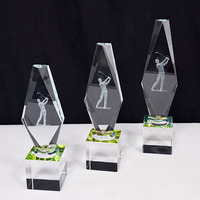 Trophée de golf en cristal 3D avec laser, trophée en cristal de verre, base en cristal arc-en-ciel MH-N514