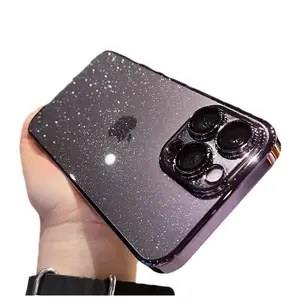 Luxury Plating Glitter Bling Clear Hard PC Camera Protector Shockproof Mobile Phone Case Cover For iPhone 11 12 13 14 15 Pro Max