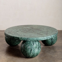 Table basse de luxe vintage en marbre avec base en billes de marbre, style post-moderne, sphère de marbre ronde à basse hauteur, effet cascade