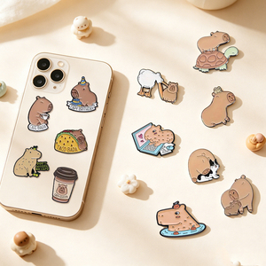 Pins <span class=keywords><strong>de</strong></span> Esmalte <span class=keywords><strong>de</strong></span> Capibara y Pegatinas Metálicas para Teléfono con Diseño <span class=keywords><strong>de</strong></span> Escena Diaria Relajada, para Decoración <span class=keywords><strong>de</strong></span> Fundas <span class=keywords><strong>de</strong></span> Teléfono, Envío Estable - Product Image 1