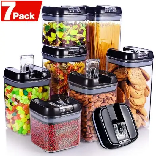 Hot Selling 7 Stuks Luchtdichte Opslag Van Voedsel Container Set Droge Goederen Pantry Organisatie Plastic Helder Keuken Voedsel Doos