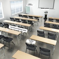 Ensemble Chaise et Table de Conférence Pliante pour Bureau, Cadre en Fer, Design Moderne Minimaliste, Empilable, pour Écriture et Domicile