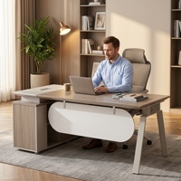 Bureau d'ordinateur exécutif en forme de L, moderne et luxueux, sur mesure, avec armoire latérale mobile, écologique et résistant à l'eau
