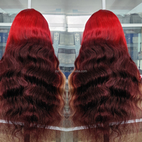 Perruque frontale en dentelle HD 13x4, ondulée, couleur bordeaux ombré, avec nœuds blanchis, en cheveux humains bouclés, vente en gros