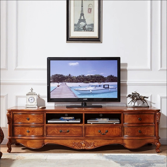 American Solid Wood TV Cabinet - Classic Designed Retro Vintage TV Cabinet,Premium High-Quality Luxury Living Room Furniture Set