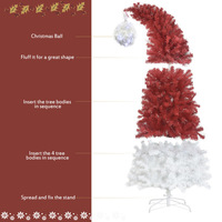 Albero di Natale Artificiale da 180 cm con Luci LED, Albero Natalizio Artificiale a Forma di Cappello di Babbo Natale con 1050 Punte, Albero di Natale Curvo