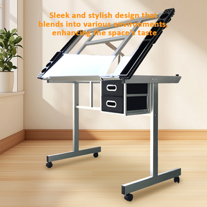 Meubles scolaires ergonomiques, <span class=keywords><strong>table</strong></span> à <span class=keywords><strong>dessin</strong></span> réglable en hauteur, assise-debout, avec tiroirs, plateau en verre, bureau de peinture pour architectes - Product Image 5