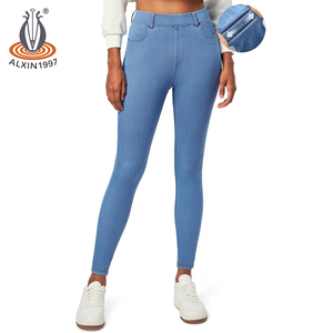 Alxin Leggings skinny en jean <span class=keywords><strong>taille</strong></span> <span class=keywords><strong>haute</strong></span> pour femmes <span class=keywords><strong>jegging</strong></span> extensible avec poches personnalisées tendance mode simple - Product Image 1