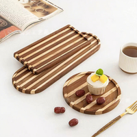 Ensemble de plateaux de service en bois rayé, décoratifs, ovales, rectangulaires, pour café, thé, dessert, nourriture, pour hôtel, maison, café