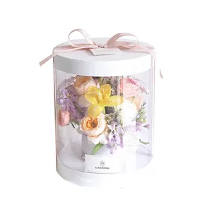 防水透明窗玫瑰包装母亲节花束透明圆形PVC花盒
