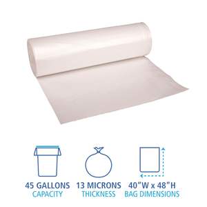 Sacs en plastique haute densité Boardwalk 45 gal 13 microns, rouleaux sans mandrin, 40 x 48, naturels, 25 sacs/rouleau, 10 pièces - Product Image 5