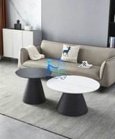 Ensemble de table basse blanche pour salon design italien Ensemble de table centrale ronde avec base moderne noire