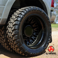 Rines SJ Forjados a Medida para Camionetas Dually, Cromado Pulido Negro, 22x8.25 24x8.25 26x8.25 28x8.25, Diseño Cóncavo Profundo para Ford y Toyota