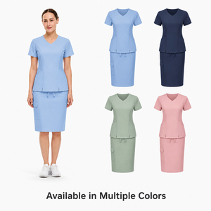 Conjunto de falda médica OEM para mujer con cuello en V, cintura elástica con cordón, uniforme de enfermera para clínica <span class=keywords><strong>dental</strong></span>, farmacia y estética - Product Image 2