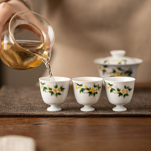 White Porcelain Hand-painted Osmanthus Stem Tea Cup Thin-walled Ceramic Individual Cup Kung Fu Tea Set Master Cup Single Cup - Product Image 3