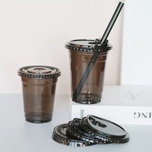Gobelet en plastique transparent à usage unique pour boisson froide, 90mm/92mm/98mm, avec couvercle à pression noir en PET, pour le thé au lait et le café - Product Image 5
