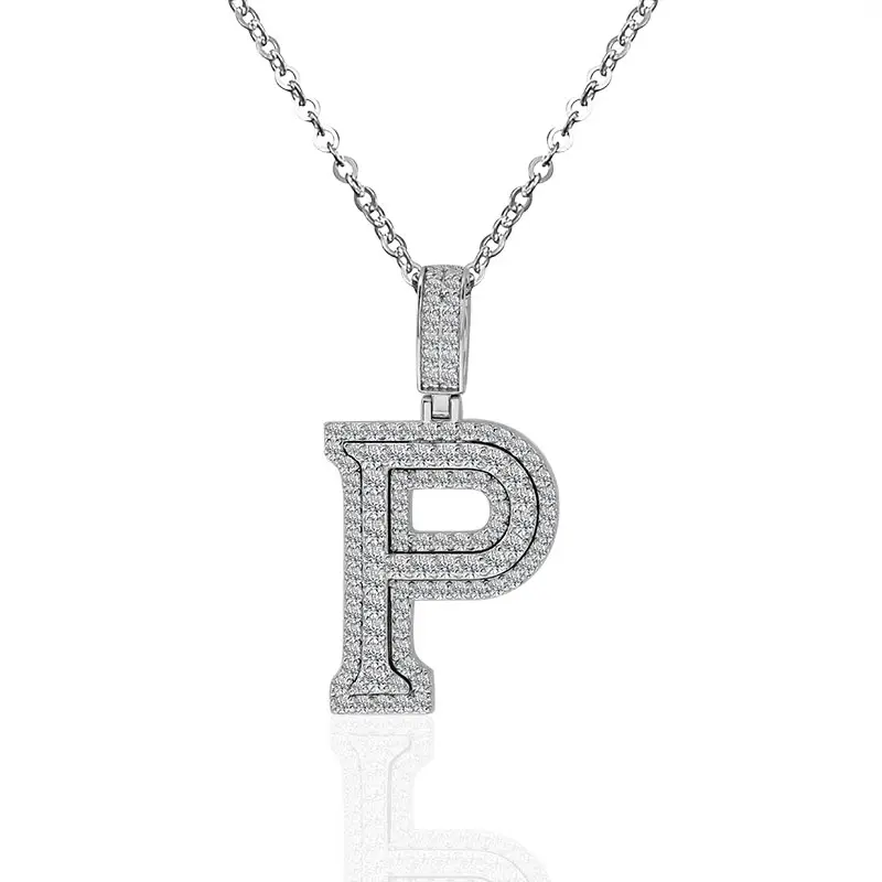 925 silver iced out custom pendant Initial Letter P pendant hip hop jewelry men's pendants Ice Out Initial Alphabet Jewelry