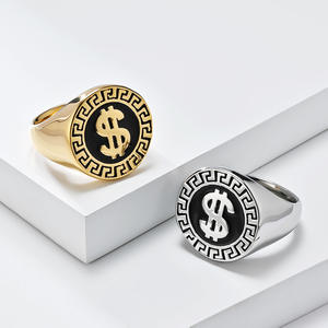 Anillos de Moda con Símbolo de Dólar, de Acero de Titanio, Unisex, Joyería de Regalo, Color Oro y Plata - Product Image 1