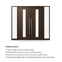 Puerta de Entrada de Aluminio Fundido con Acabado en Madera de Chocolate, Puerta Frontal Doble Moderna de Seguridad Exterior con Vidrio para Casa