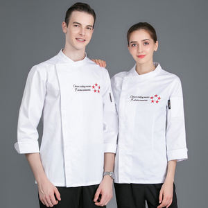 Polyester coton français manchette manches longues col Oblique boutons-pression fermeture femmes hommes Chef veste uniforme - Product Image 6