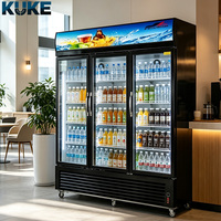 Réfrigérateur vertical grande capacité pour boissons, vitrine à 3 portes vitrées, congélateur à compresseur écoénergétique, ouvert