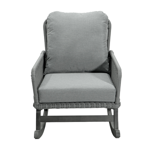 Silla Mecedora de Mimbre Gris Minimalista Moderna, Cómoda y Portátil, con Cojines Suaves de Poliéster, Estructura de Madera Resistente para Uso en Exteriores - Product Image 3