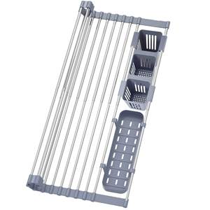 Stainless Steel Expandable Roll-up Dish Drying Rack Over Sink <b>Kitchen</b> Rolling Dish Drainer <b>Storage</b> Holder and Rack - Product Image 4