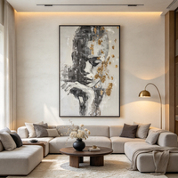 Art mural texturé peint à la main, portrait féminin abstrait fleuri, toile verticale, déco vintage chambre