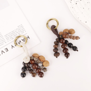 Healing Bag Charm Wooden Bead Pendant Zen Style Natural Nut Seed Shell Hand <strong>Braided</strong> Rope Bohemian Decor for Purse Backpack Gift - Product Image 2