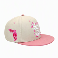 Topi Snapback Flat Brim Custom Warna Krem Pink Bahan Katun Twill 6 Panel Bordir 3D Dapat Disesuaikan Unisex Streetwear Baseball OEM ODM