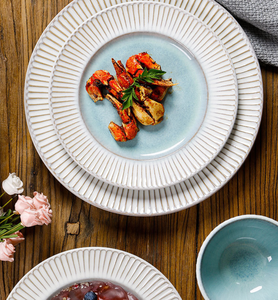 Services de table en céramique bleue écologiques personnalisables, style terre cuite, assiettes à relief classiques européennes, bols et assiettes - Product Image 2